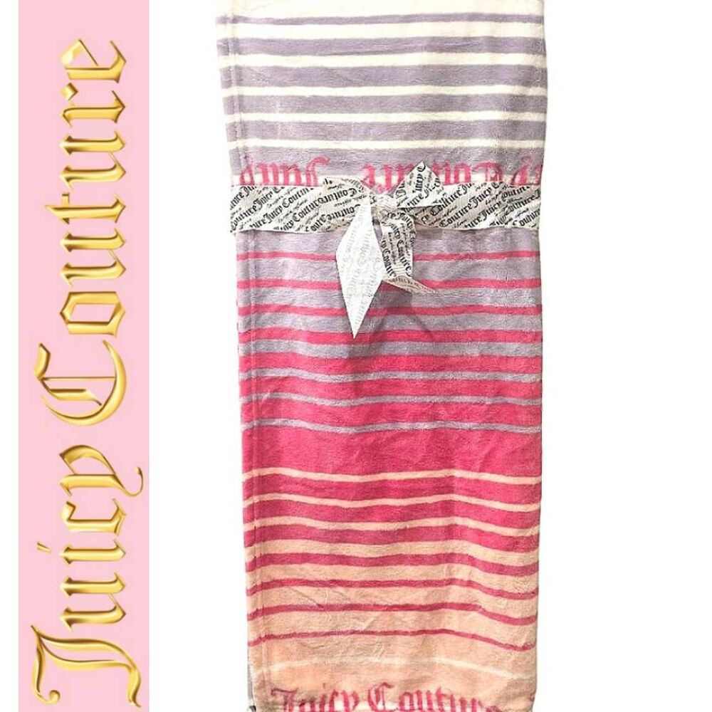 Juicy Couture Signature Logo Striped Throw Blanket